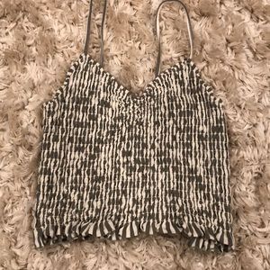 American Eagle Ruched Olive and Cream Top